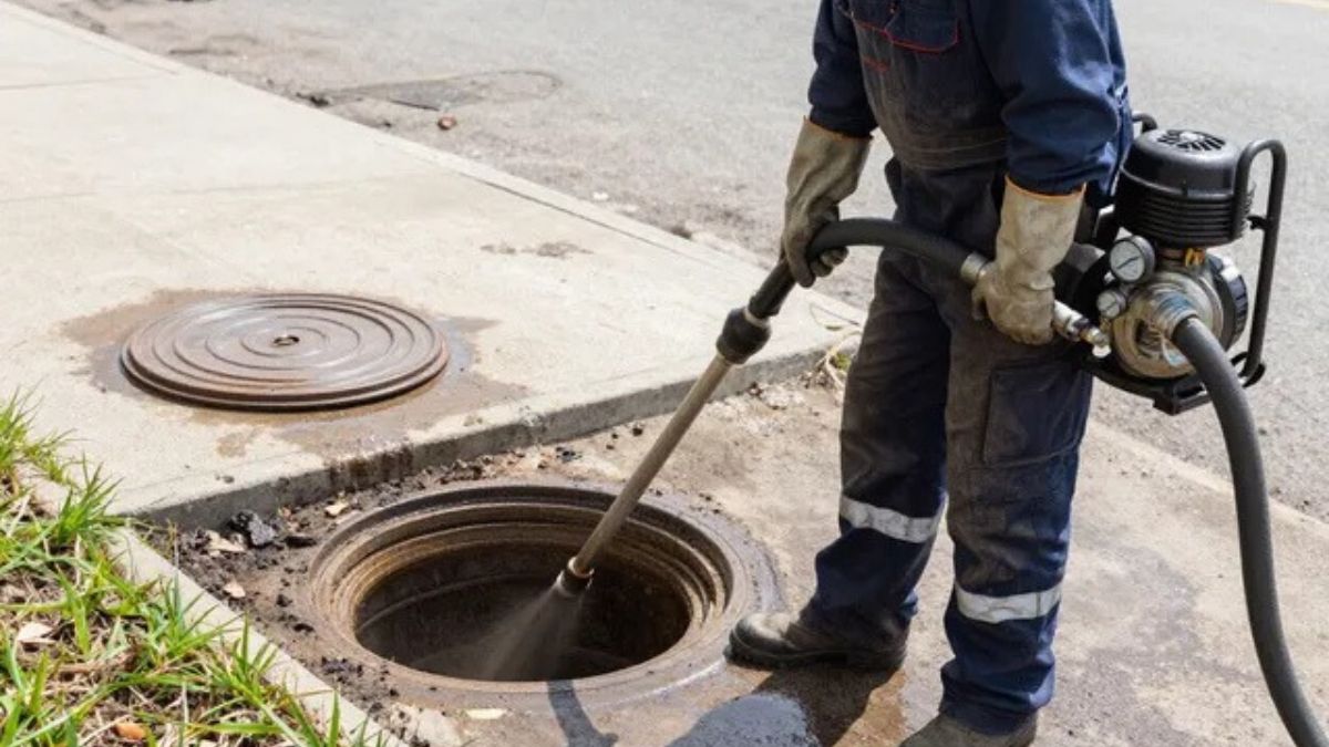 Hydro jetting equipment clearing a sewer line in Lancaster, CA