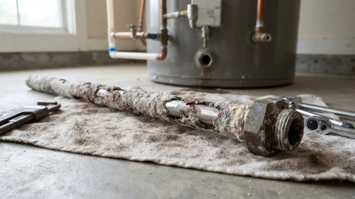Sacrificial anode rod removed from a water heater for inspection