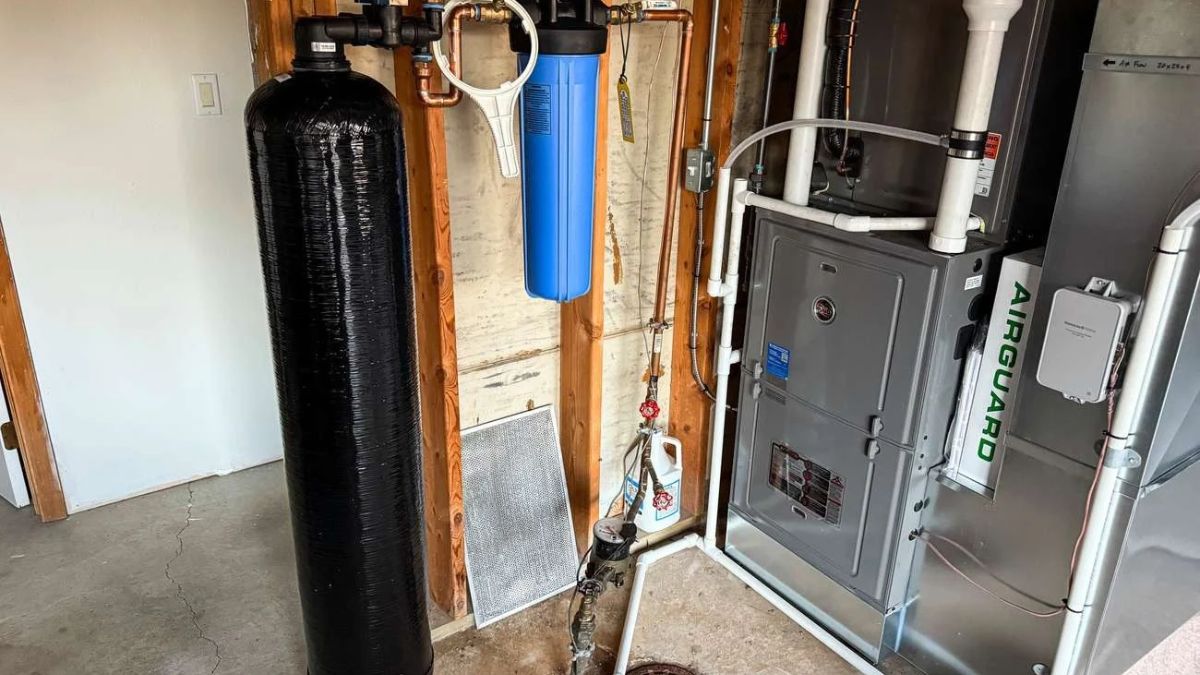 Whole-house water softener system installed in a Lancaster, CA home