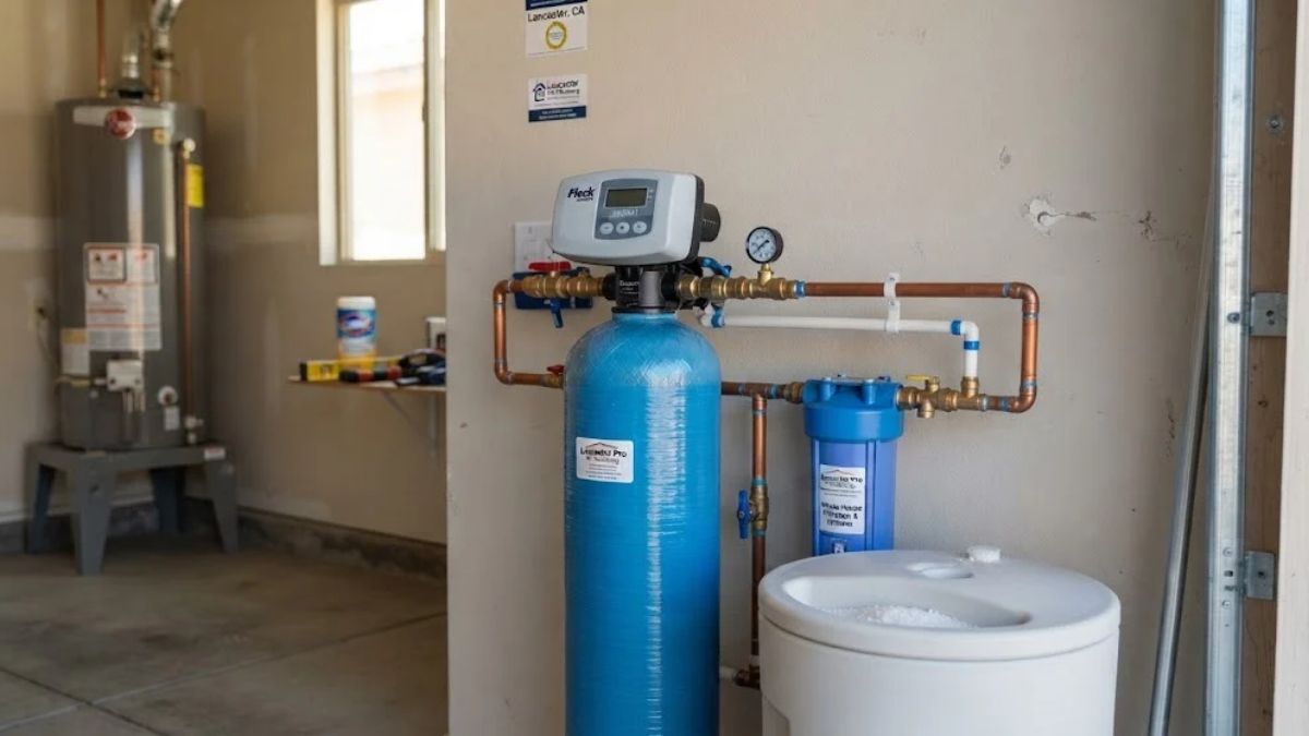Whole-house water softener system in a Lancaster, CA home
